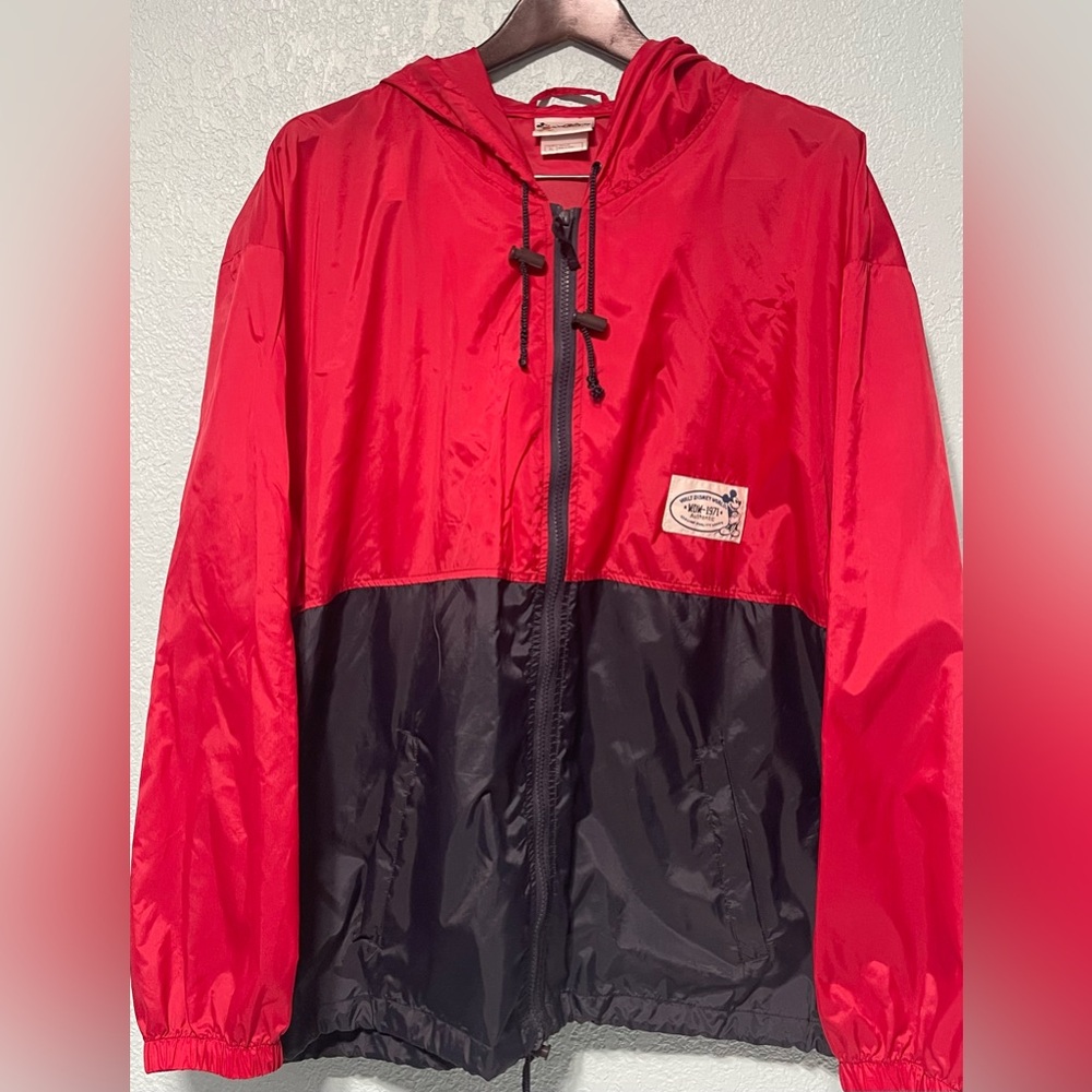 Vintage Walt Disney Windbreaker Mens XL Red Blue Hooded Pockets Lightweight 90s